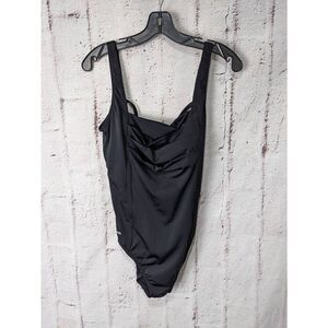 Speedo Black Square Pleat‎ Neck One Piece Swimming suit swimsuit Size 16